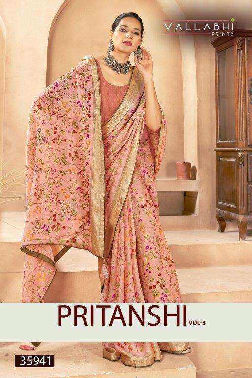 VALLABHI PRINTS PRITANSHI VOL-3 35941 TO 35946 SERIES PURE CHIFFON PRINTED SAREES-00307