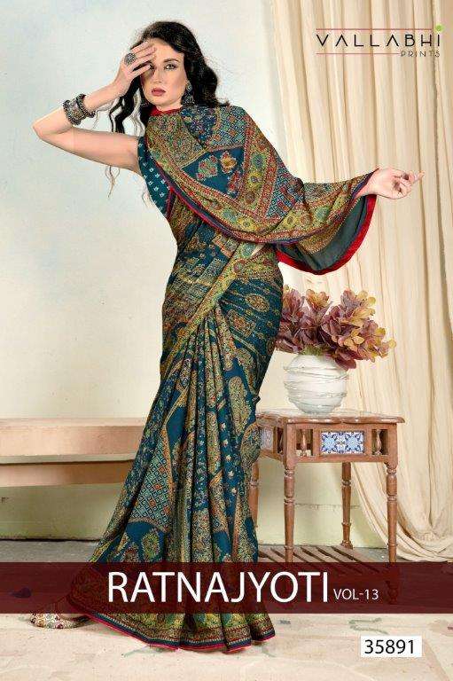 VALLABHI PRINTS RATNAJYOTI VOL-13 35891 TO 35896 SERIES PURE GEORGETTE PRINTED SAREES-00307