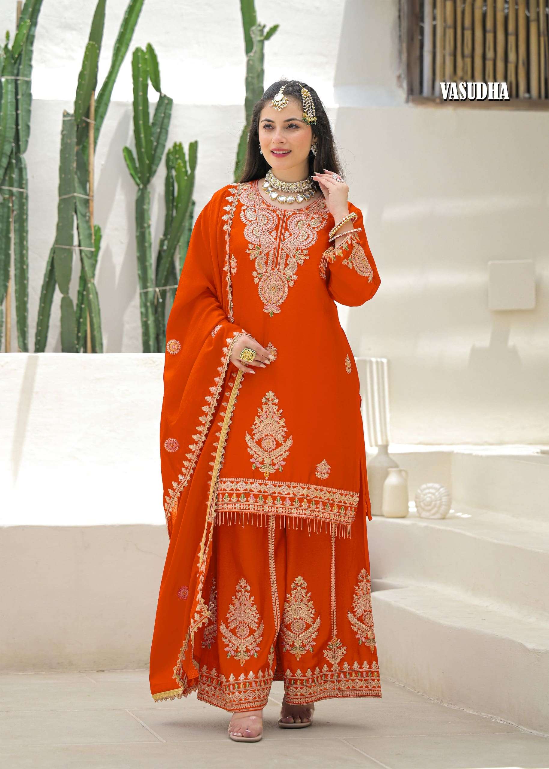 VASUDA BY ASLIWHOLESALE DESIGNER A TO D SERIES PURE CHINON EMBROIDERY DRESSES-00014