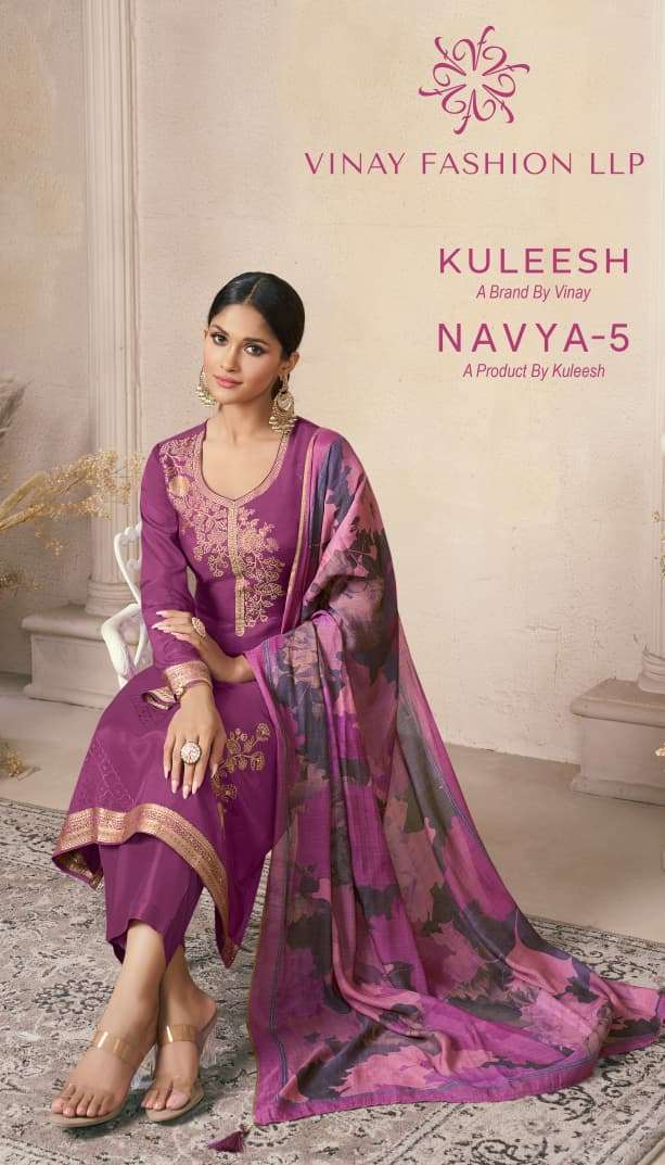 VINAY FASHION KULEESH NAVYA-5 74851 TO 74854 SERIES PURE MUSLIN EMBROIDERY DRESSES-00025