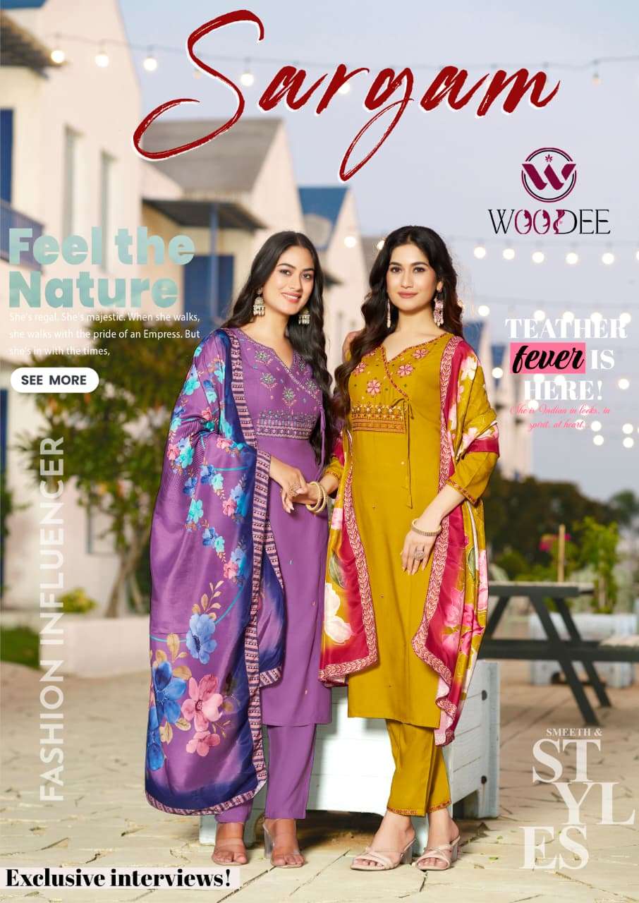 WOODEE SARGAM 1001 TO 1006 SERIES PURE RAYON PRINTED DRESSES-00140