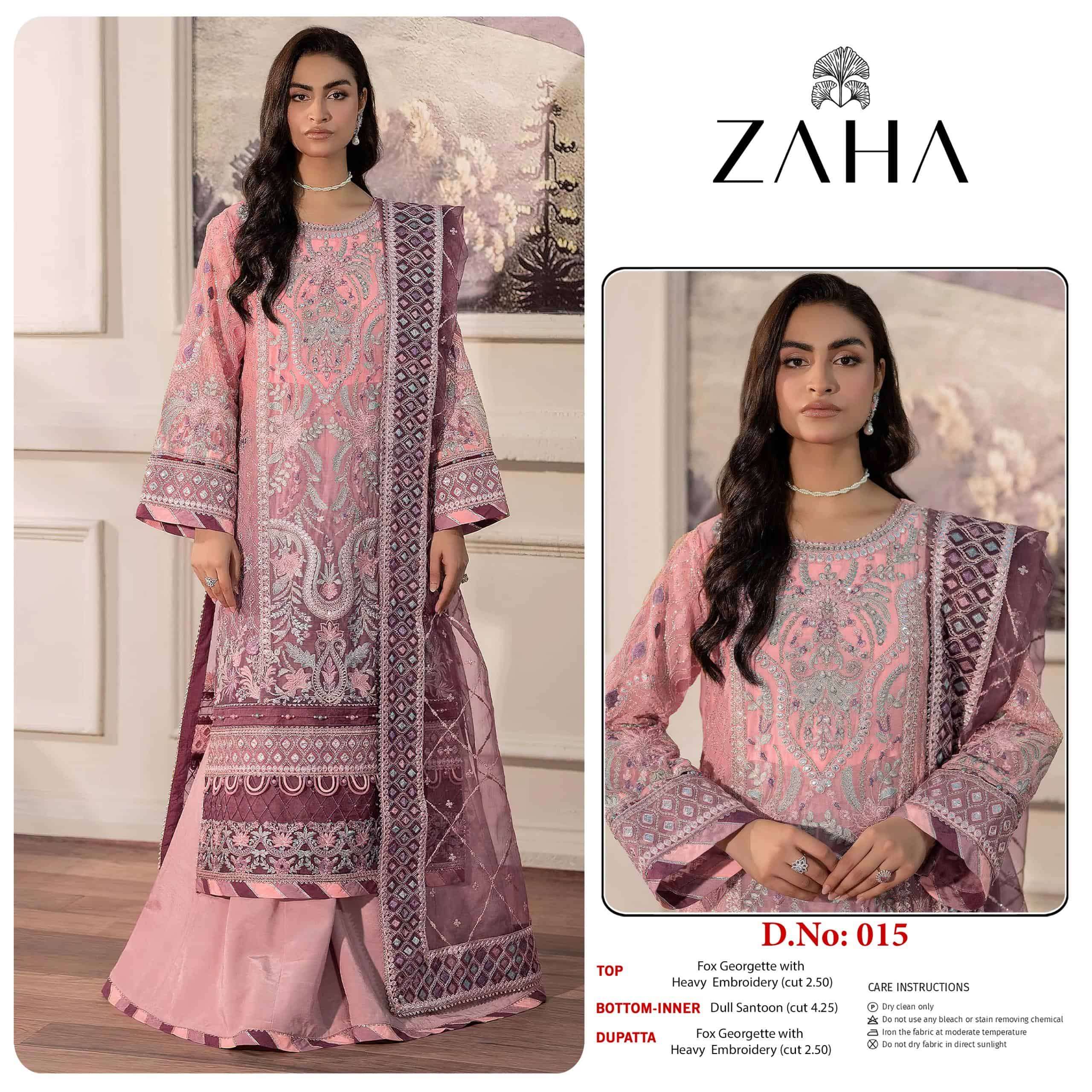 ZAHA 014 OR 015 SERIES PURE FAUX GEORGETTE EMBROIDERY PAKISTANI DRESSES-00201