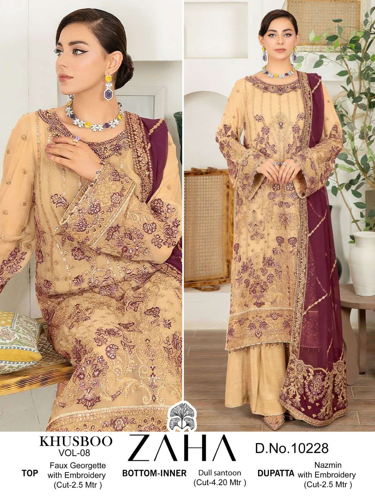 ZAHA KHUSHBU VOL-02 10227 TO 10228 SERIES PURE GEORGETTE EMBROIDERY PAKISTANI DRESSES-00201