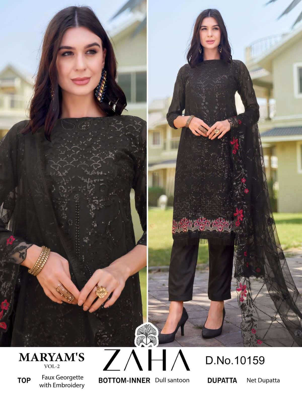 ZAHA MARYAMS VOL-02 10158 TO 10160 SERIES PURE GEORGETTE EMBROIDERY PAKISTANI DRESSES-00201
