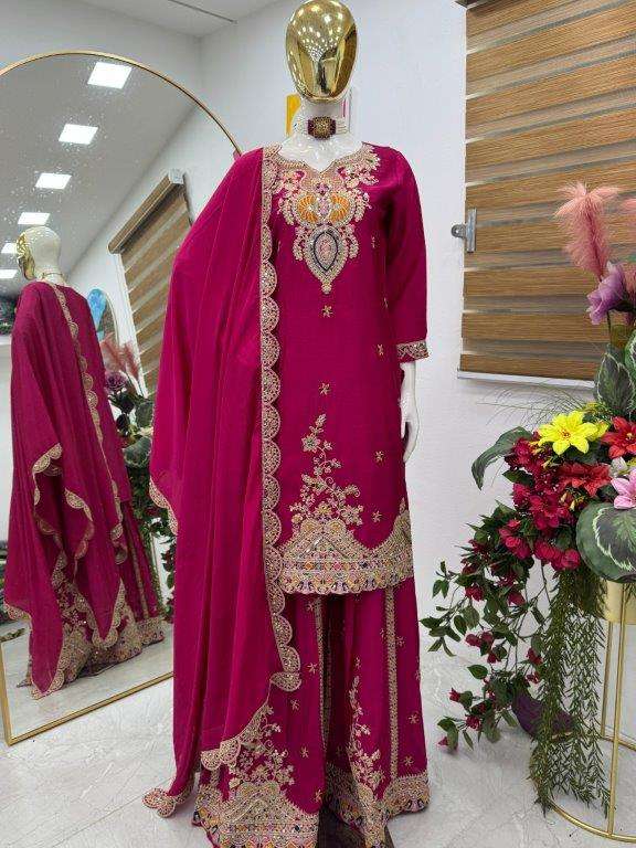 ZC-8003 BY ASLIWHOLESALE DESIGNER PURE CHINON SILK EMBROIDERY DRESSES-00267