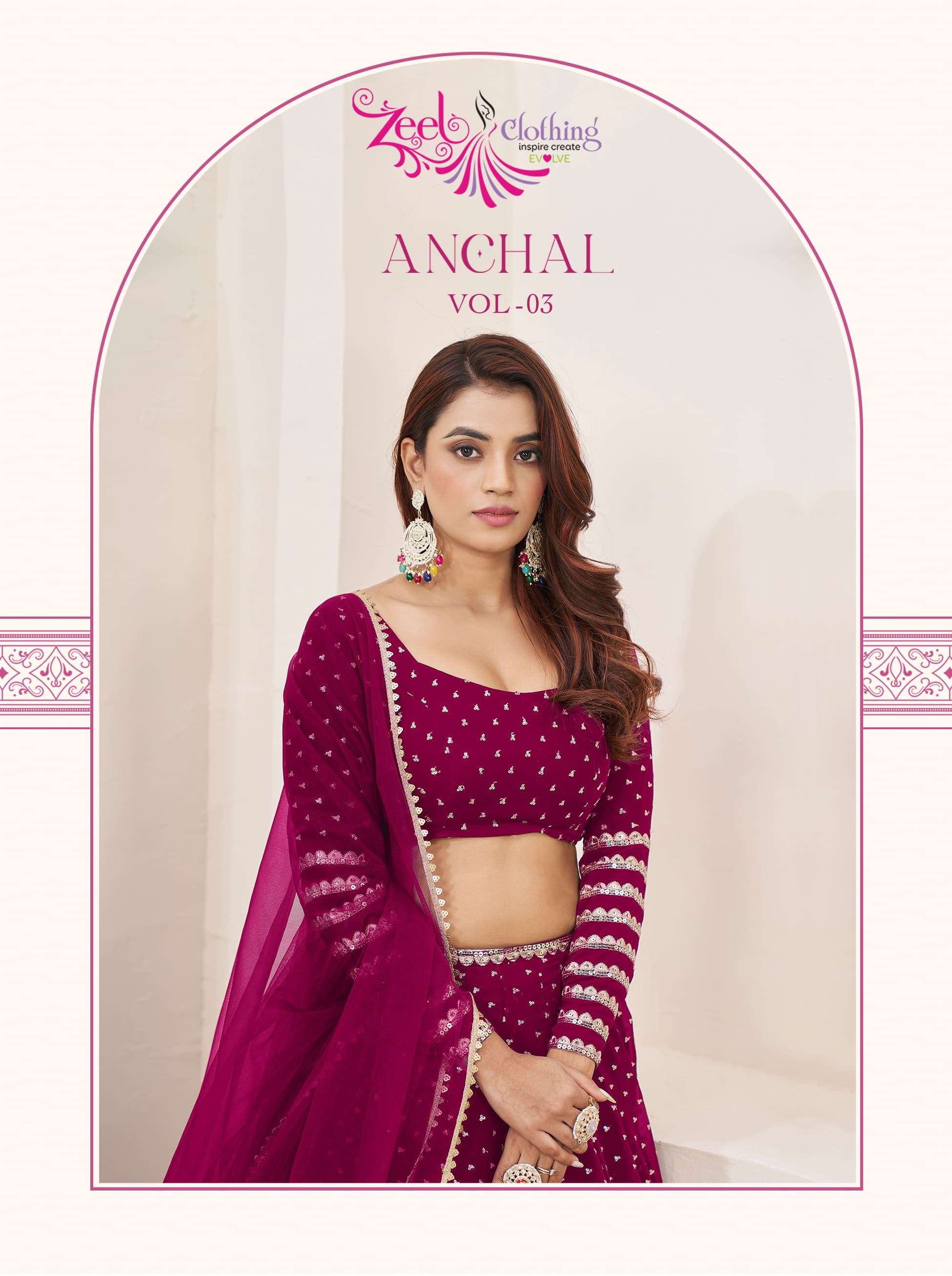 ZEEL CLOTHING AANCHAL VOL-03 5067-BLUE TO 5074-WINE SERIES PURE GEORGETTE EMBROIDERY LEHENGAS-00139