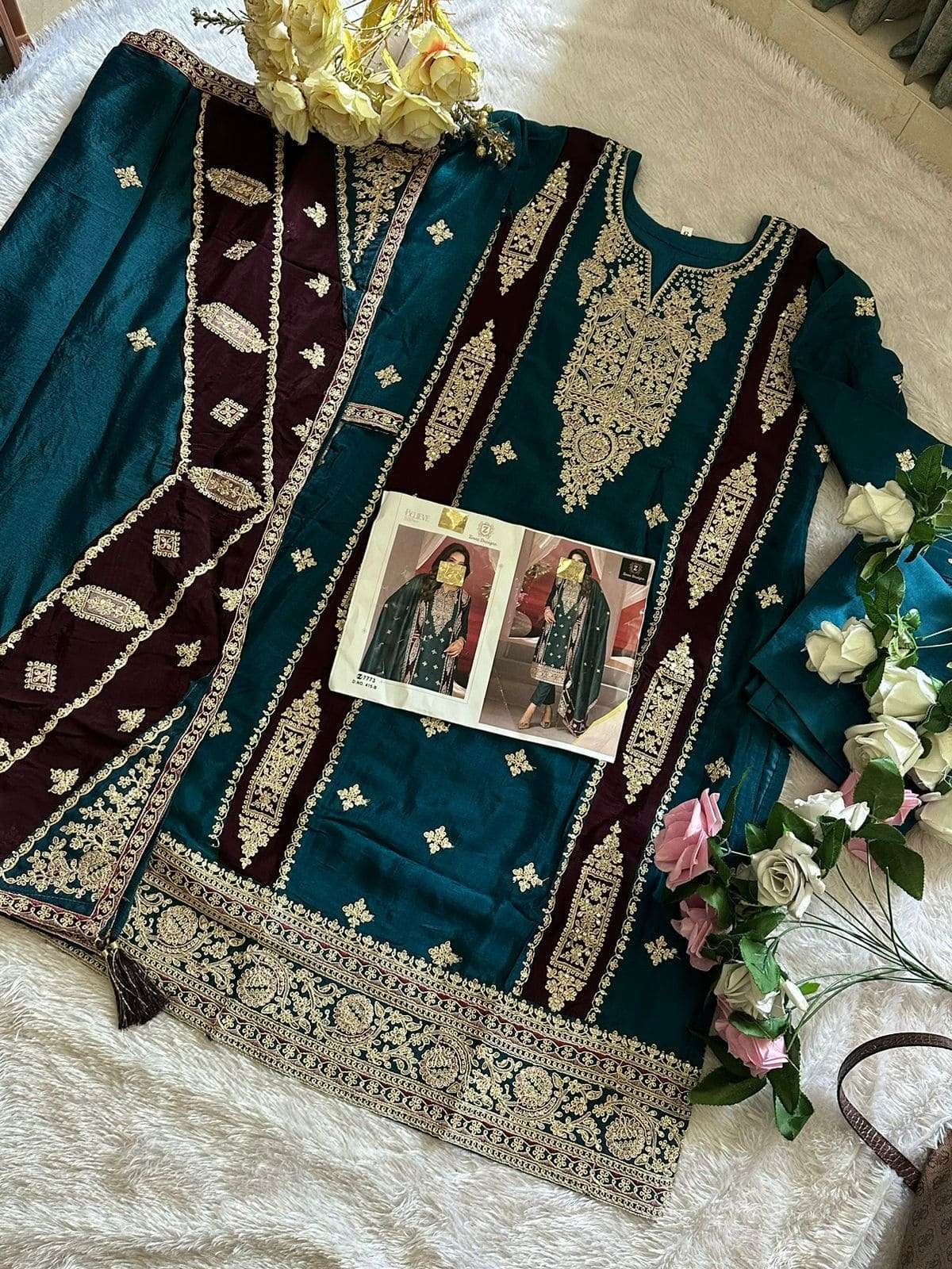 ZIAAZ 415 PURE CHINON EMBROIDERY PAKISTANI DRESS-00201