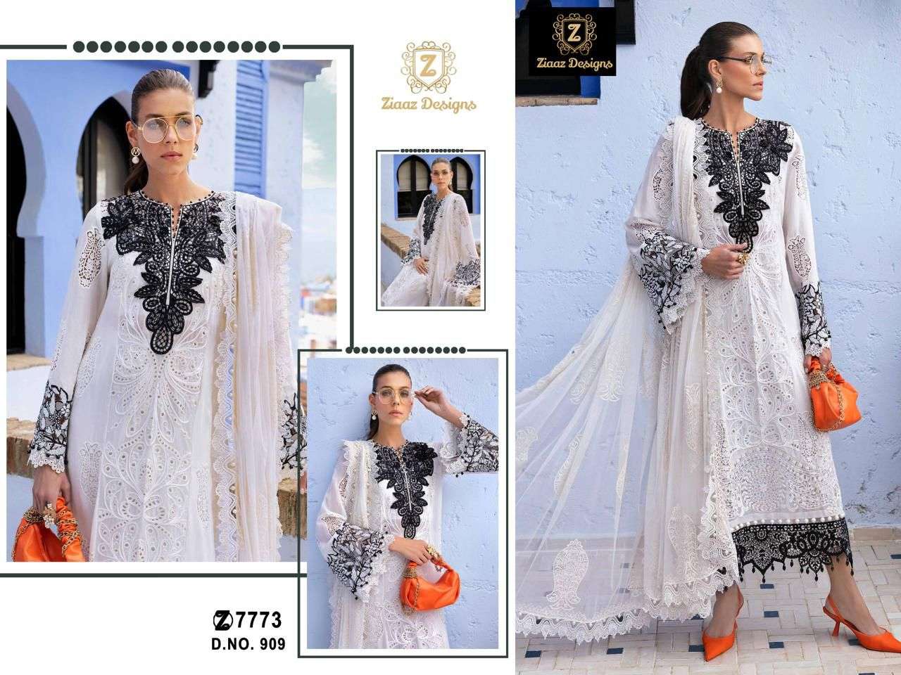 ZIAAZ 909-910-911 SERIES PURE CAMBRIC COTTON EMBROIDERY PAKISTANI DRESSES-00201