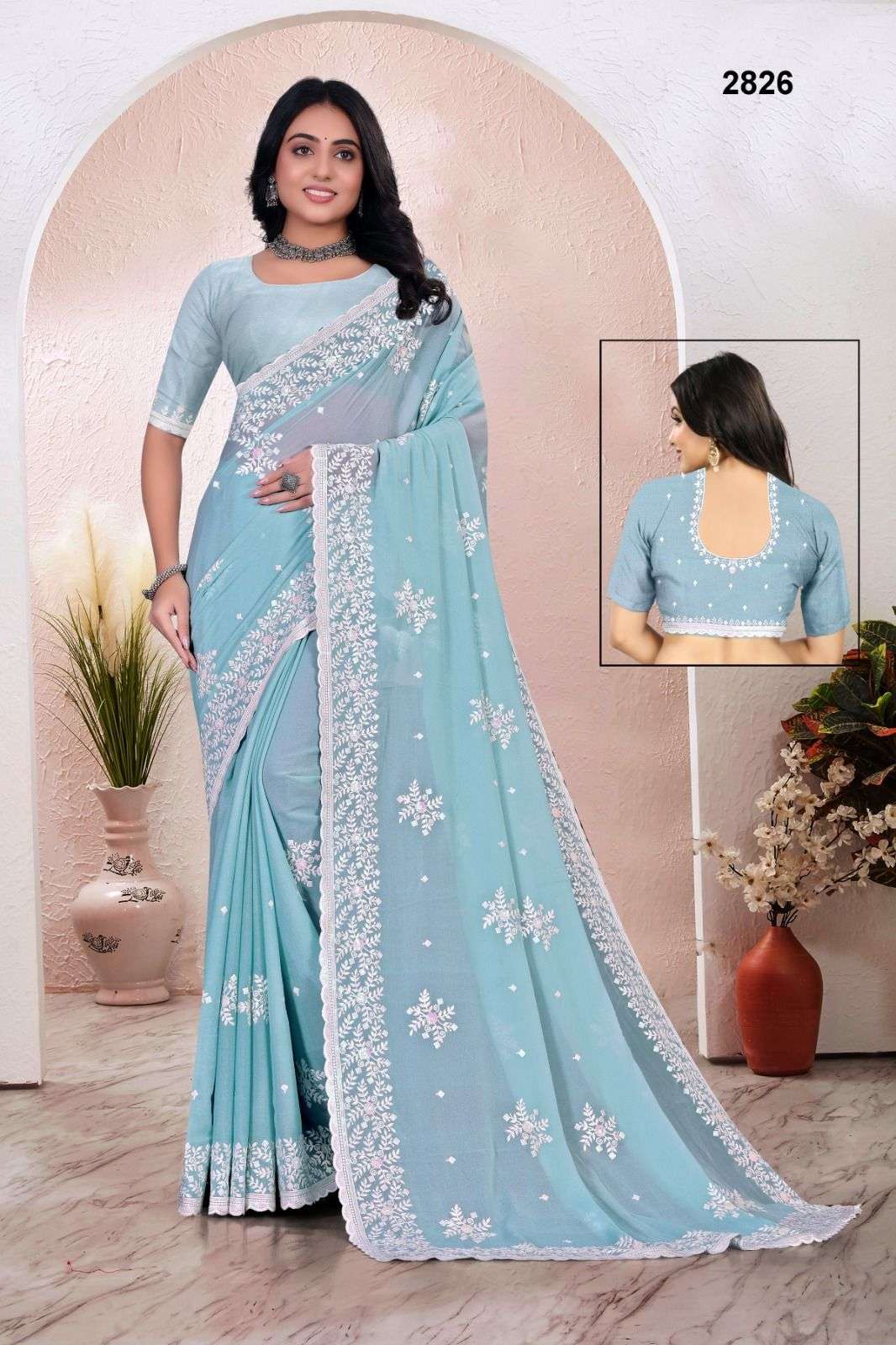 2826 COLOUR NX BY ASLIWHOLESALE DESIGNER PURE STAR GEORGETTE EMBROIDERY SAREES-00103
