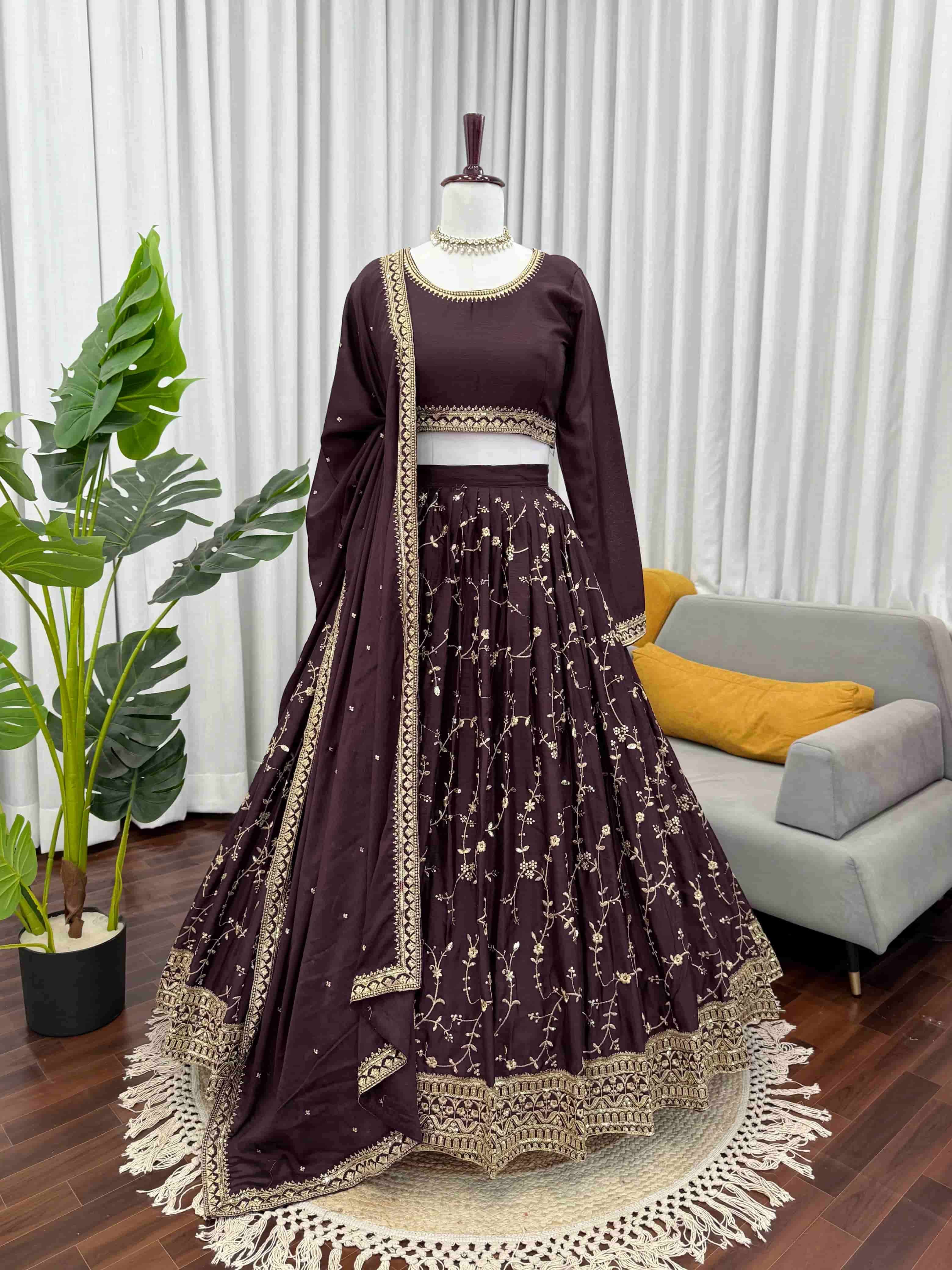 380 HIT COLOUR  BY ASLIWHOLESALE DESIGNER PURE CHINON SILK EMBROIDERY LEHENGAS-00246