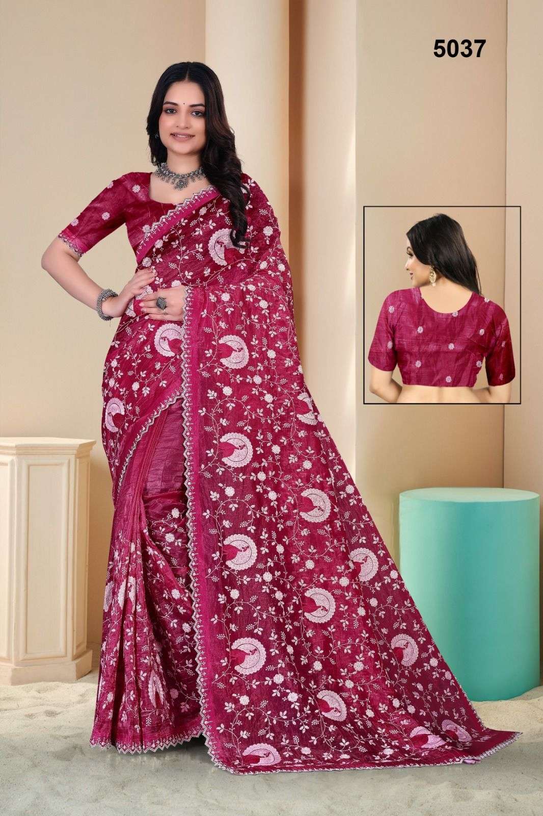 5037 COLOUR BY ASLIWHOLESALE DESIGNER PURE CRUSH EMBROIDERY SAREES-00103