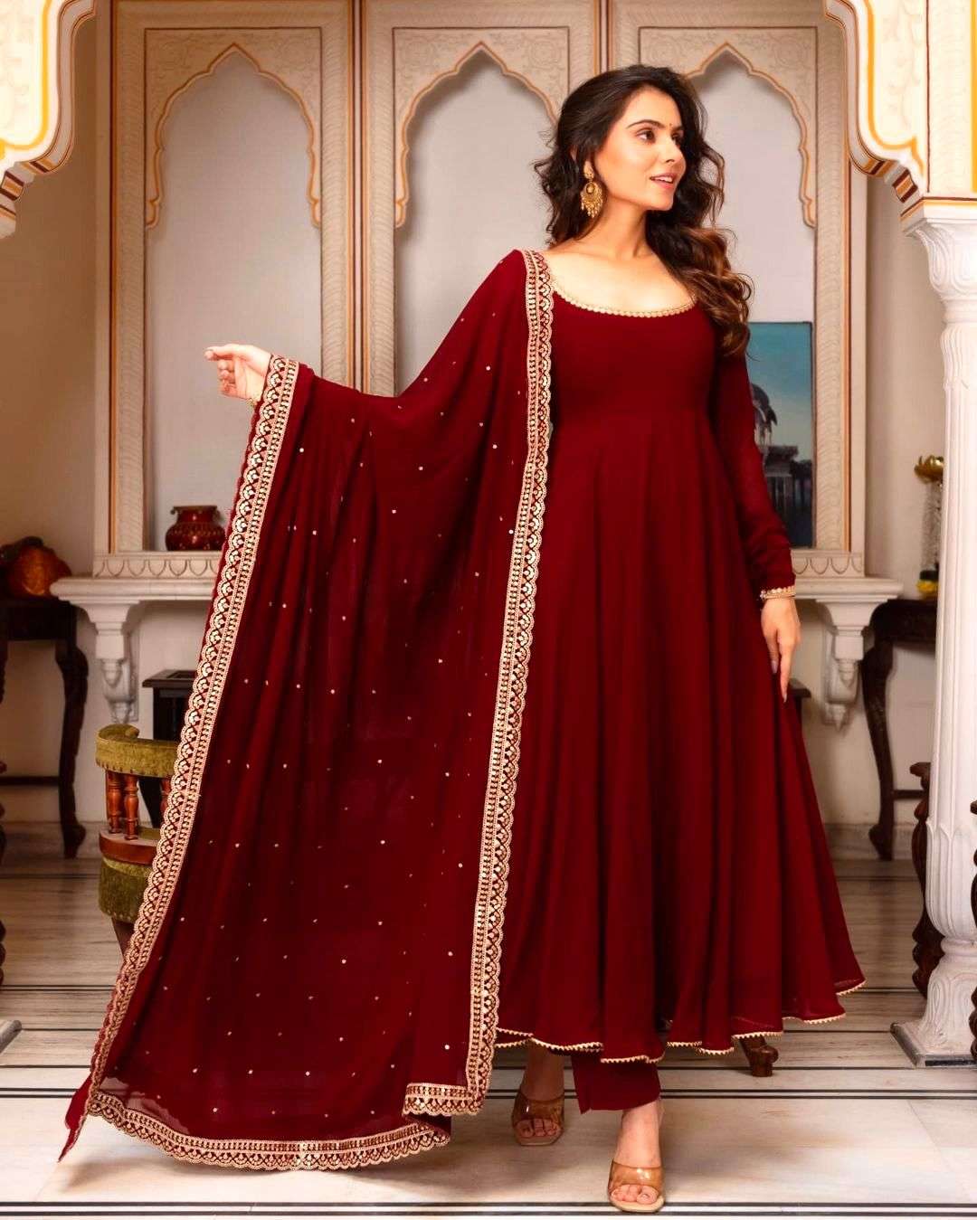 5222 HIT COLOUR BY ASLIWHOLESALE DESIGNER PURE FAUX GEORGETTE EMBOIDERY DRESSES-00262