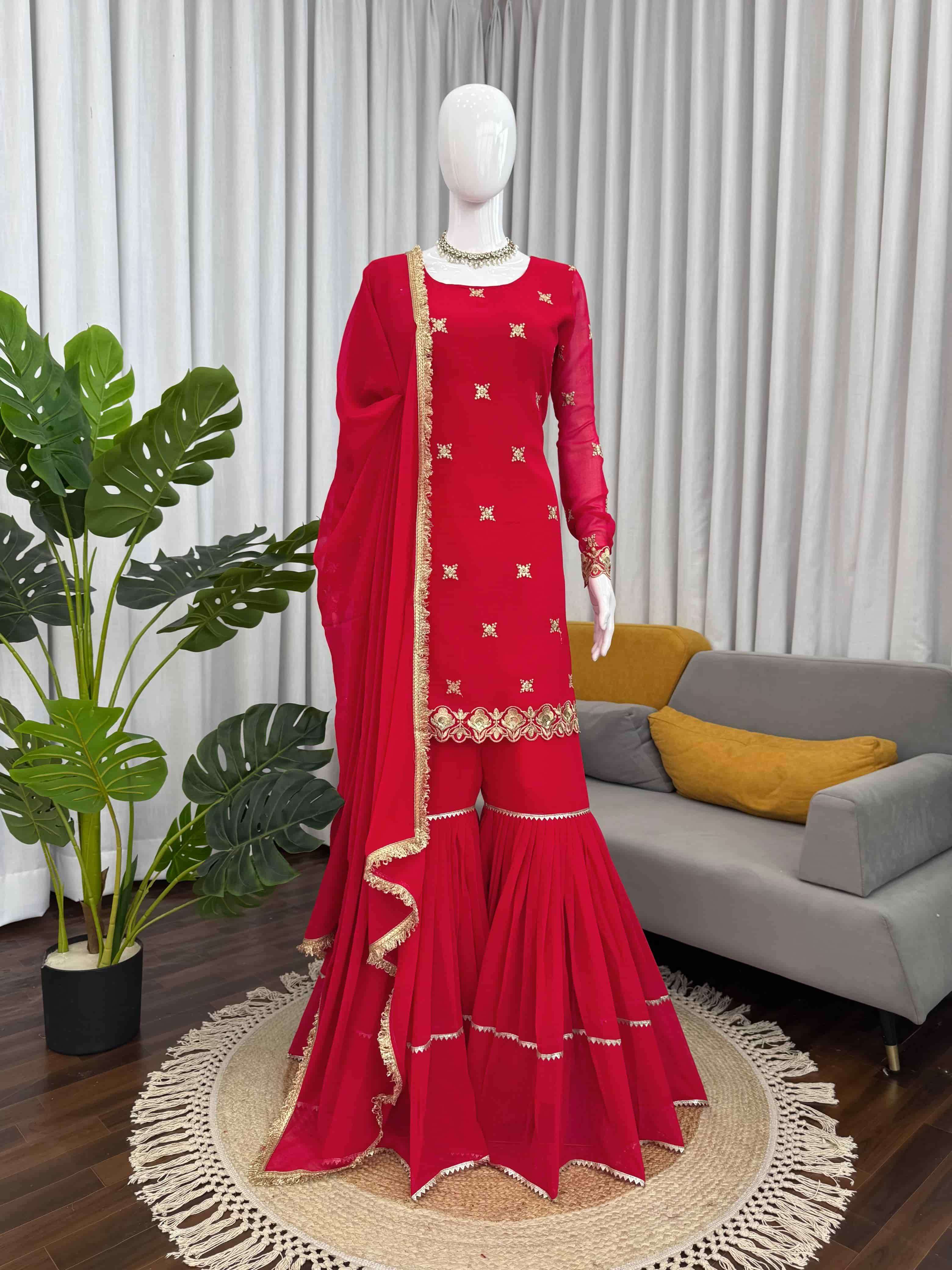 5933 HIT COLOUR BY ASLIWHOLESALE DESIGNER PURE FAUX GEORGETTE EMBROIDERY DRESSES-00242