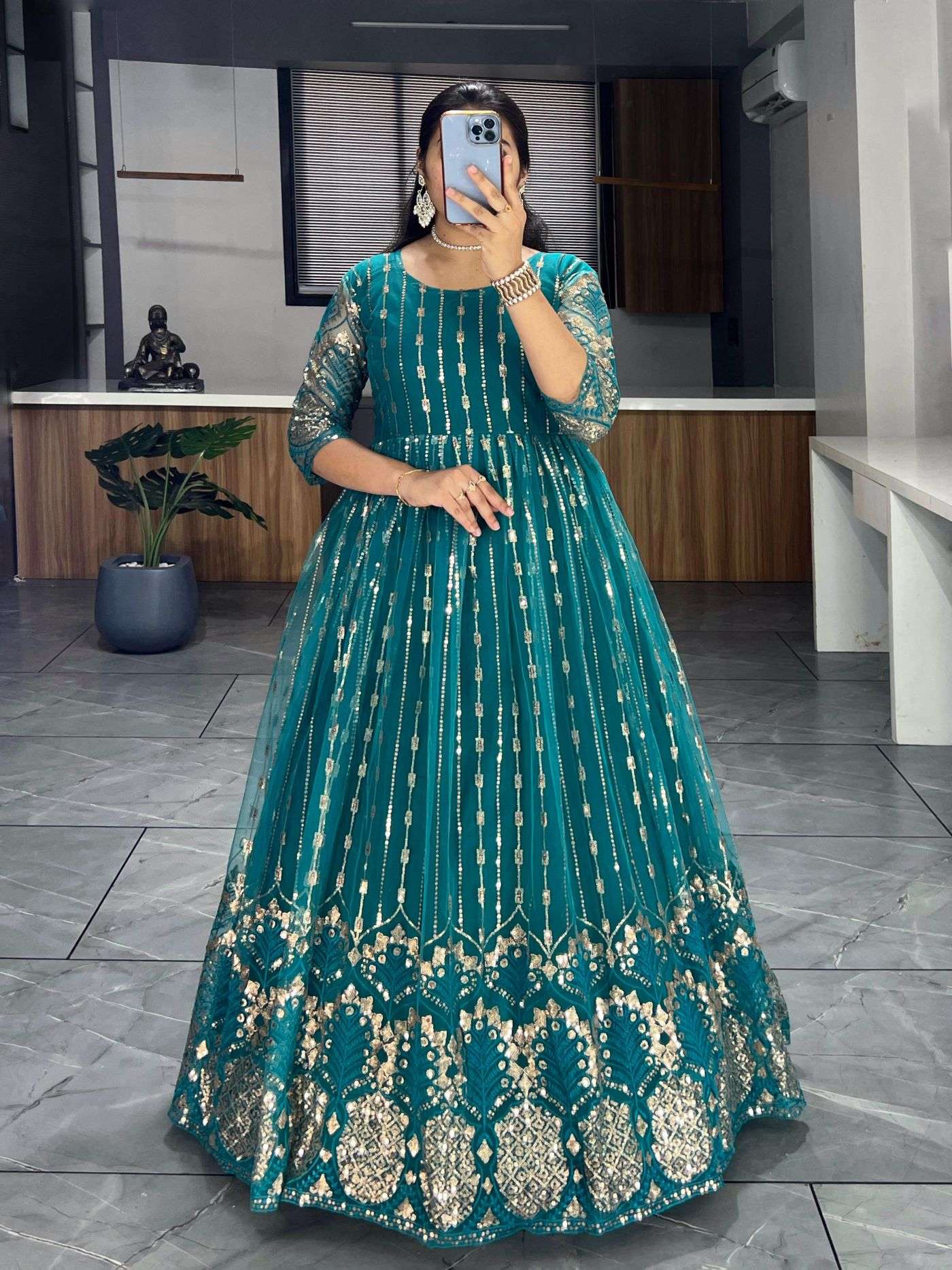 6150 NX COLOUR BY ASLIWHOLESALE DESIGNER PURE NET EMBROIDERY GOWN-00135