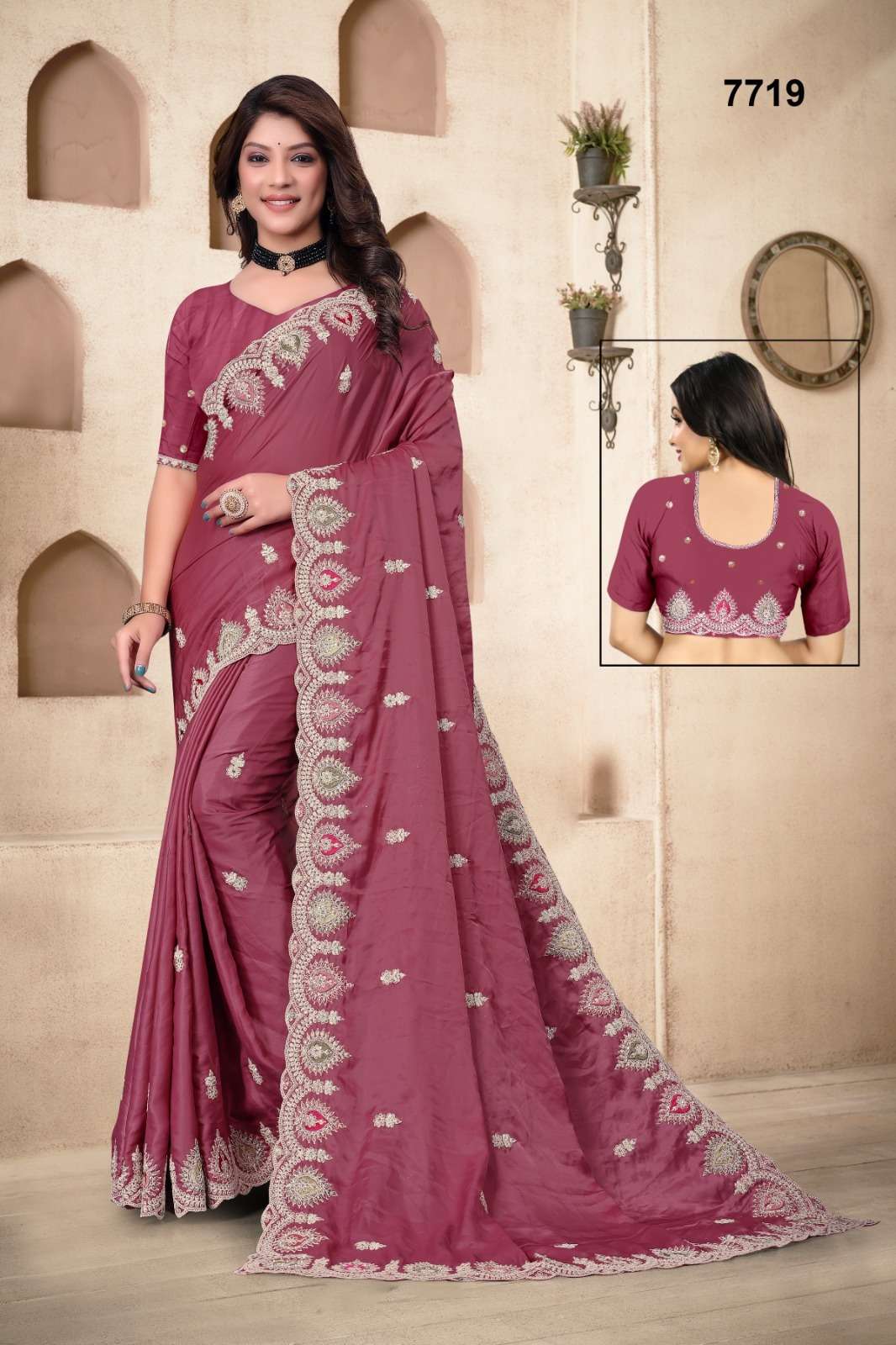 7719 COLOUR BY ASLIWHOLESALE DESIGNER PURE SATIN EMBROIDERY SAREES-00103
