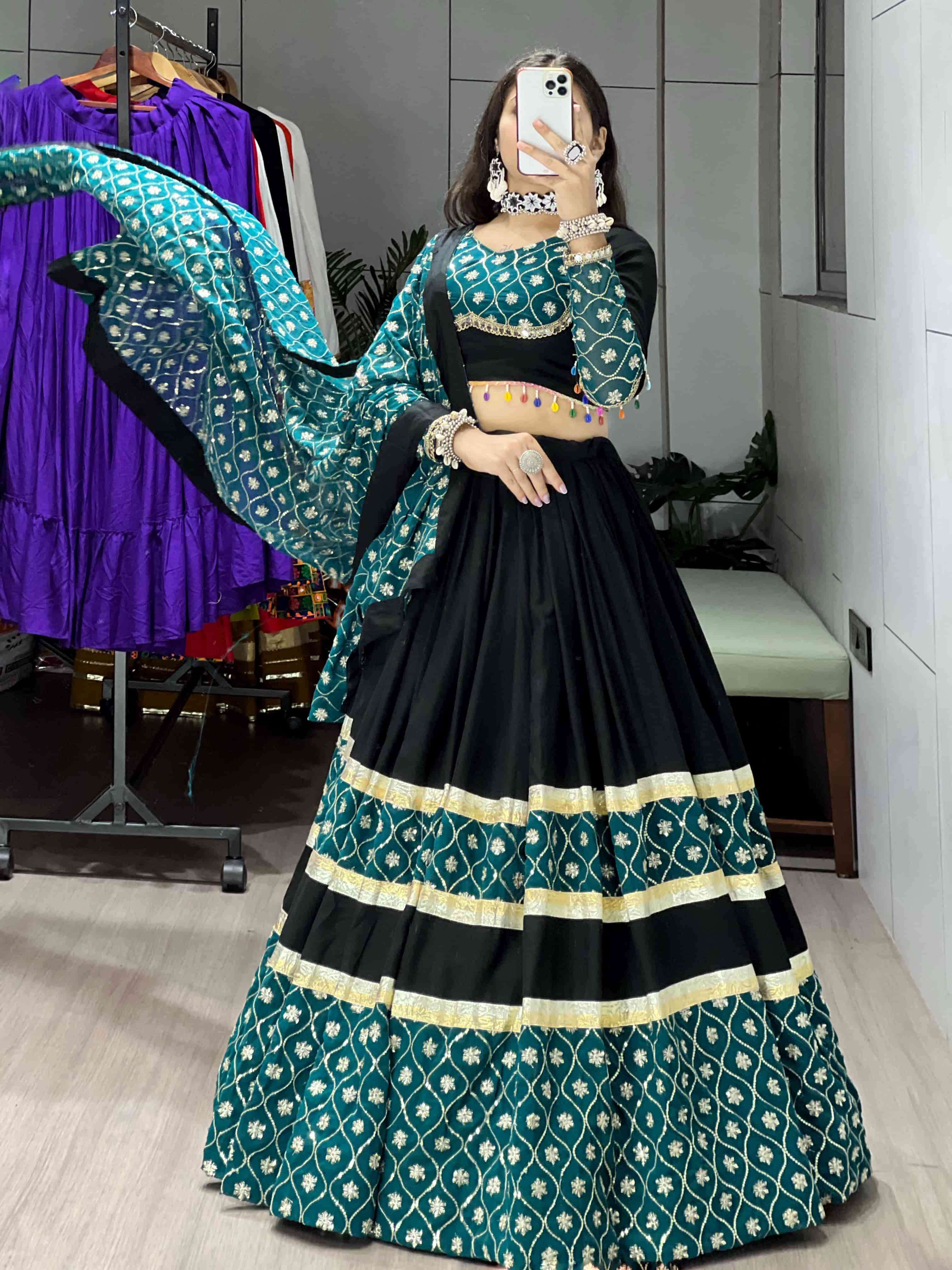 8204 COLOUR BY ASLIWHOLESALE DESIGNER PURE RAYON COTTON NAVRATRI LEHENGA-00135