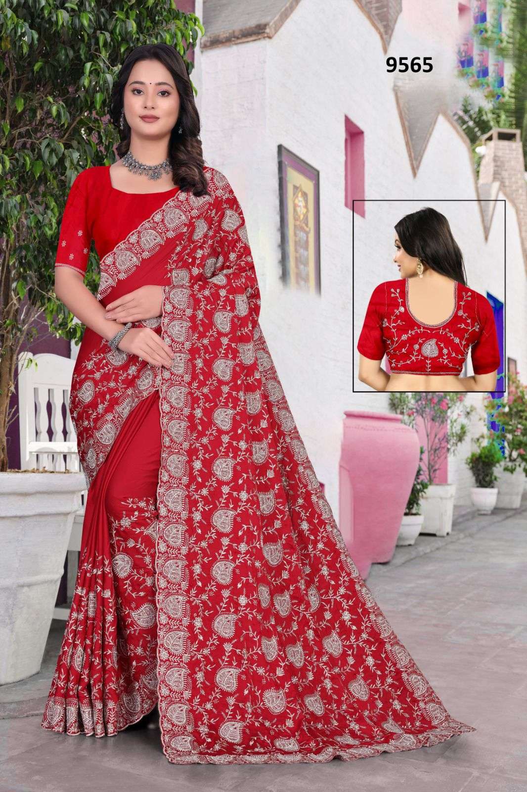 9565 COLOUR BY ASLIWHOLESALE DESIGNER PURE SATIN EMBROIDERY SAREES-00103