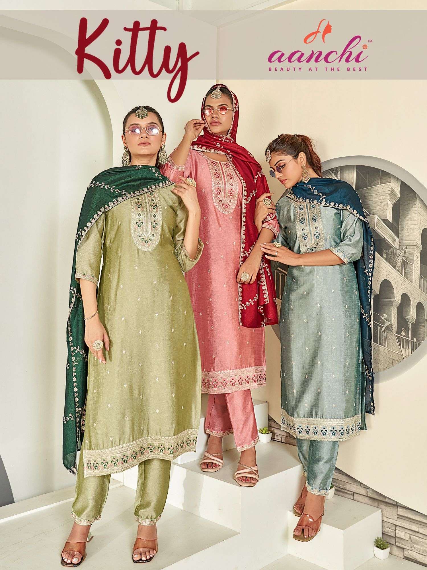 AANCHI KITTY PURE VICHITRA SILK EMBROIDERY DRESSES-00286