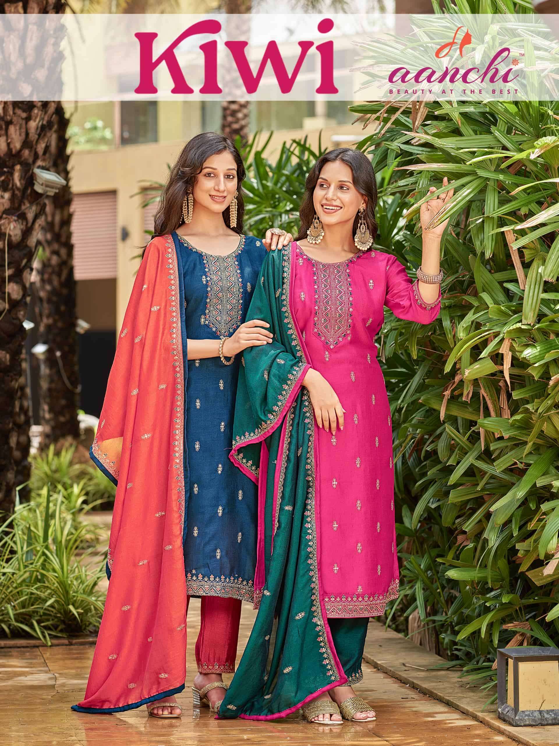 AANCHI KIWI PURE VICHITRA SILK EMBROIDERY DRESSES-00286