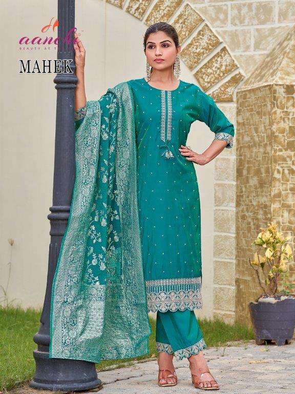 AANCHI MAHEK PURE ROMAN SHIMMER FANCY EMBROIDERY DRESSES-00286