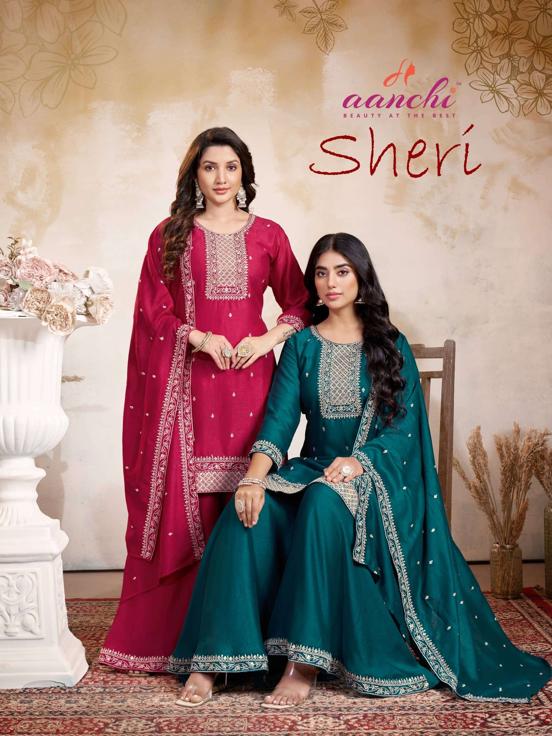 AANCHI SHERI PURE VICHITRA SILK EMBROIDERY DRESSES-00286