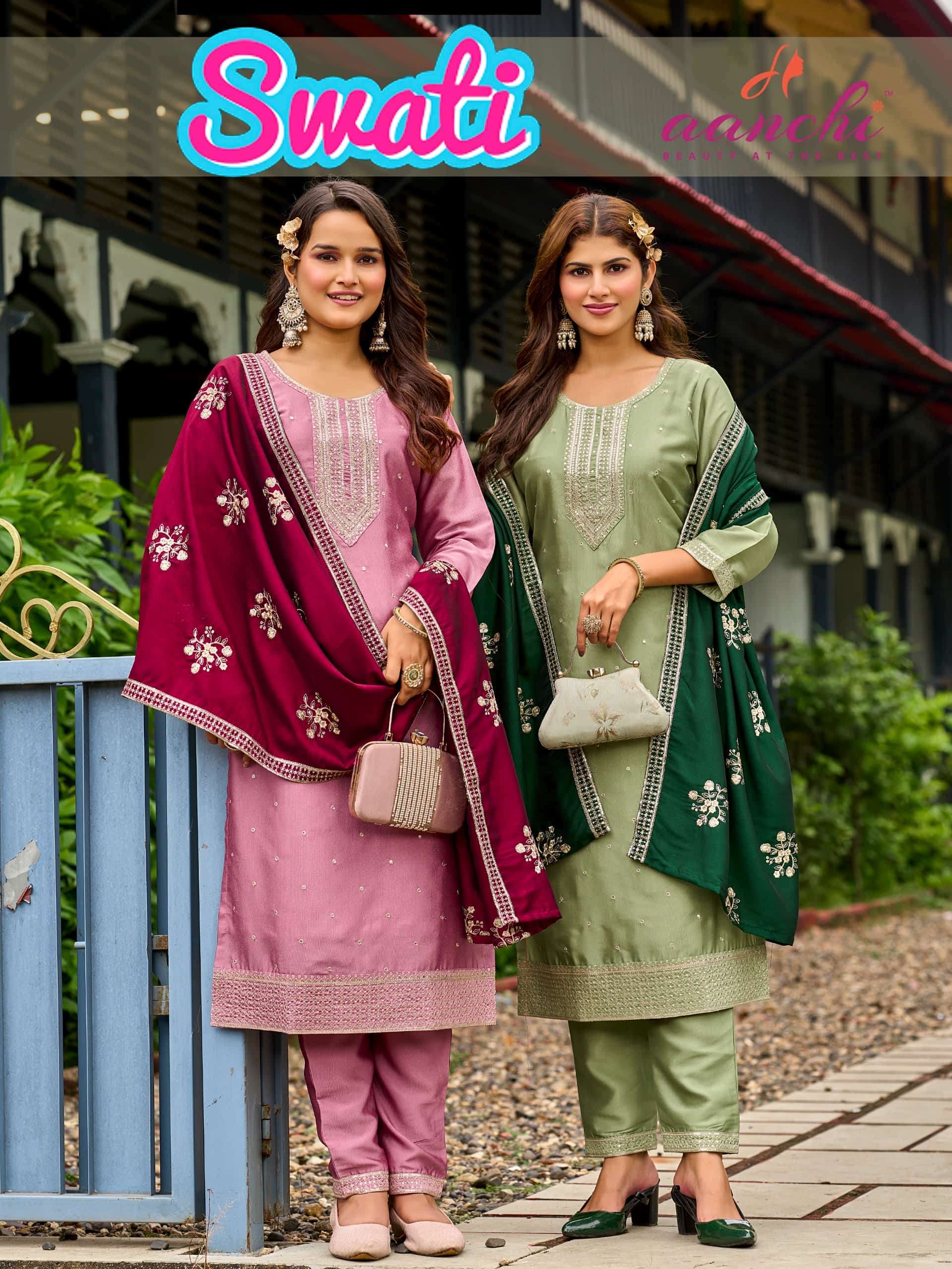 AANCHI SWATI  PURE CRYSTAL SILK EMBROIDERY DRESSES-00286