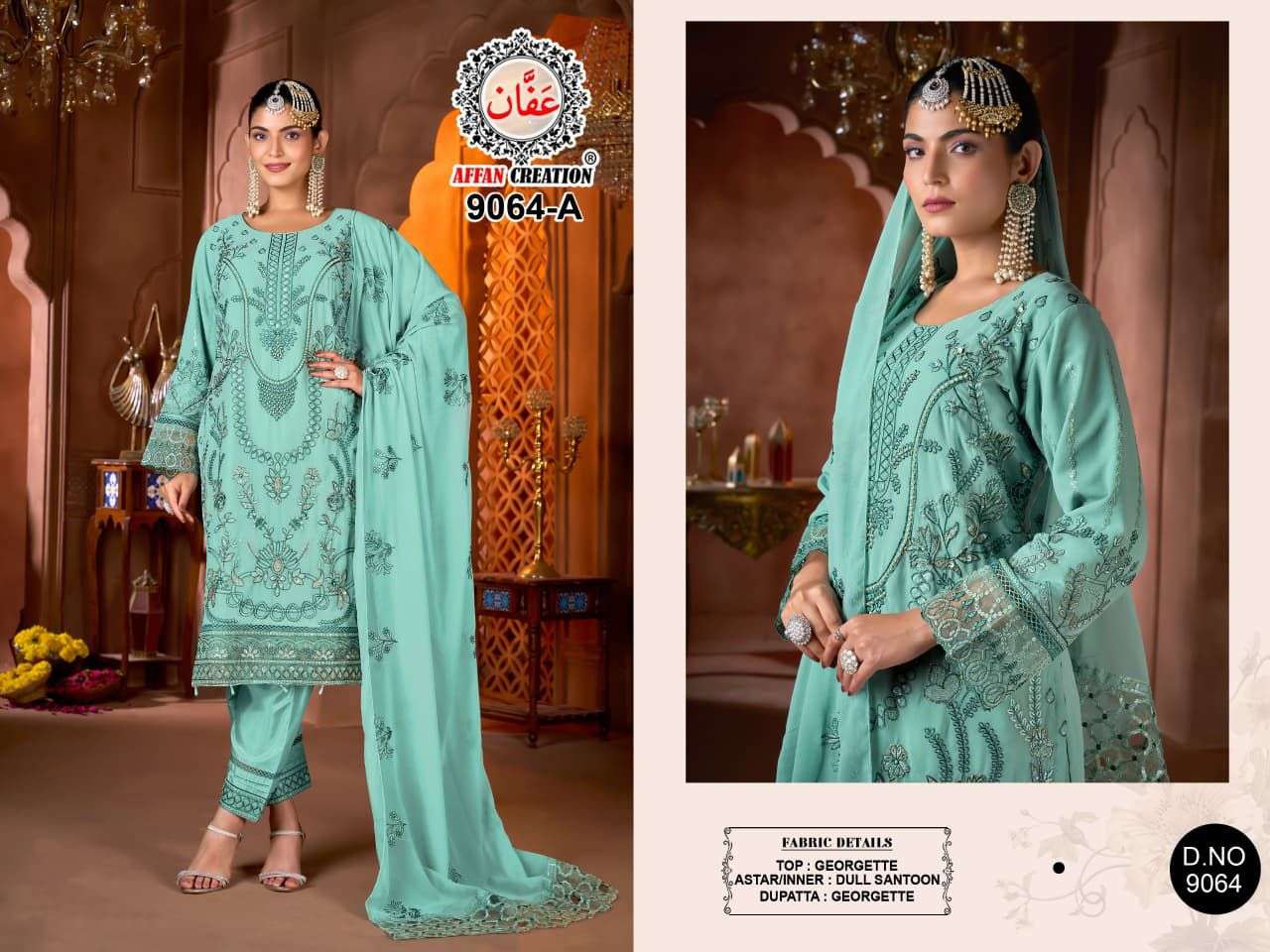AFFAN CREATION 9064 SEIRES PURE FAUX GEORGETTE EMBROIDERY PAKISTANI DRESSES-00201