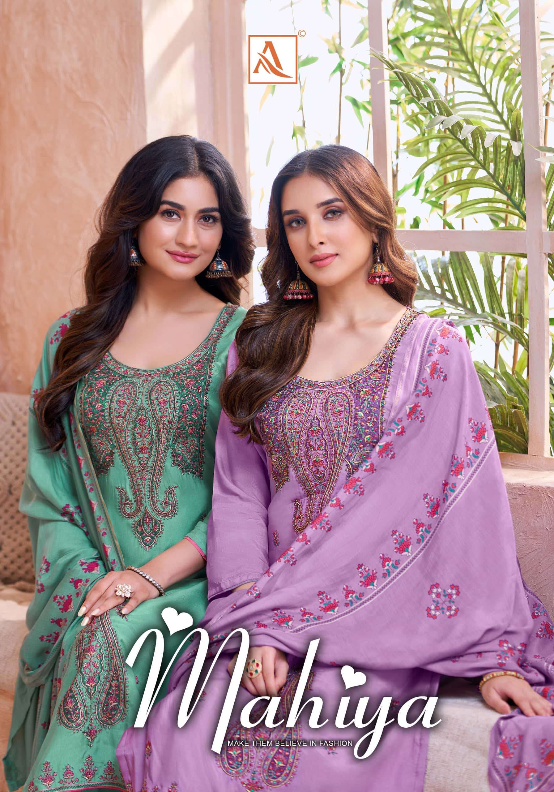 ALOK SUIT MAHIYA PURE  ViSCOSE MUSLIN EMBROIDERY PAKISTANI DRESSES-00011