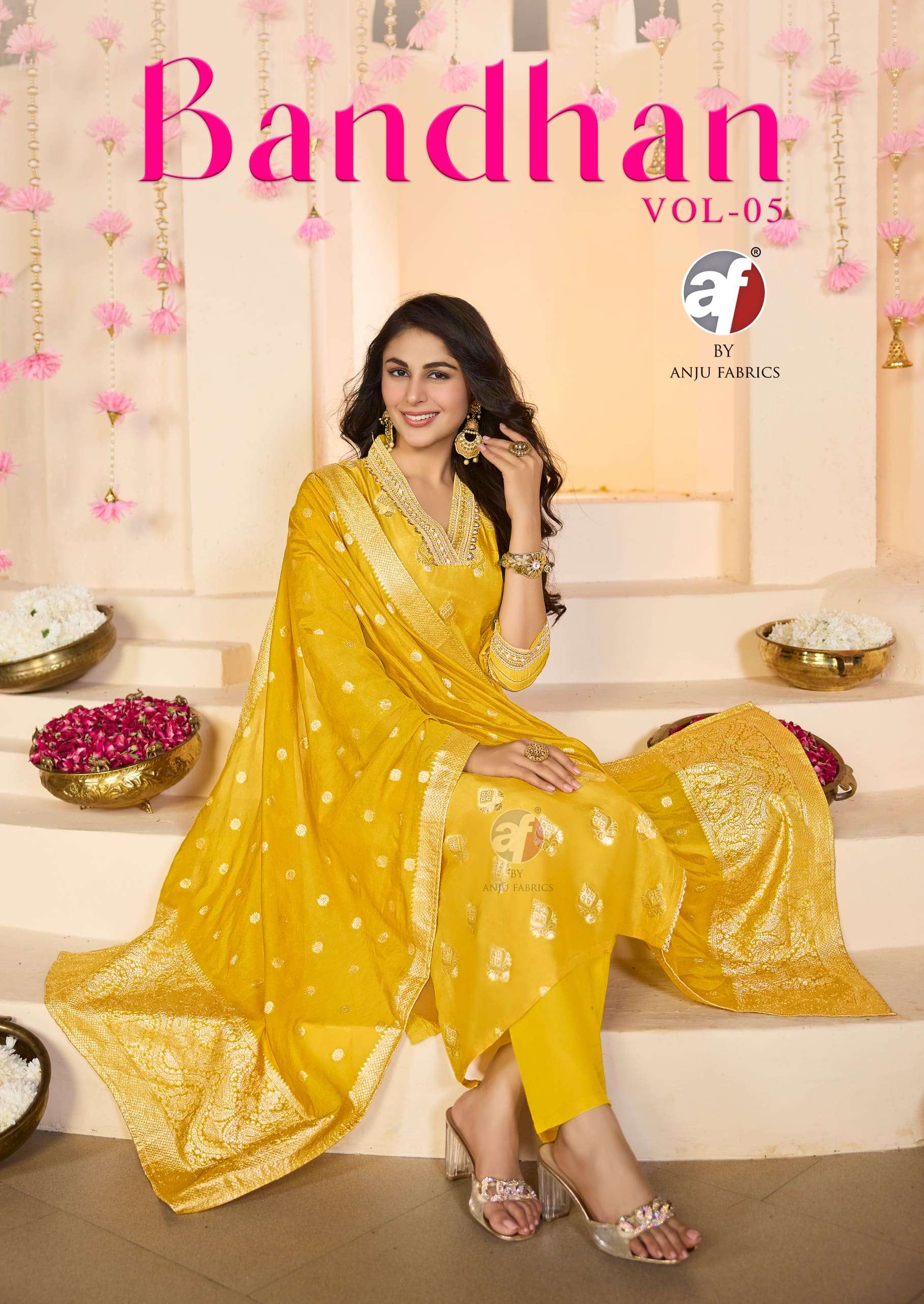 ANJU FABRIC BANDHAN VOL-05 PURE DOLA SILK EMBROIDERY DRESSES-00140