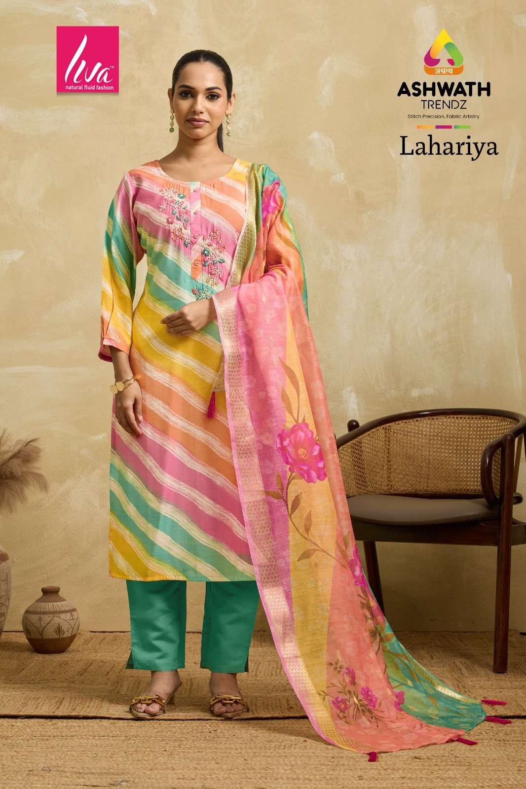 ASHWATH TRENDZ LAHARIYA PURE SILK HAND WORK DRESSES-00275