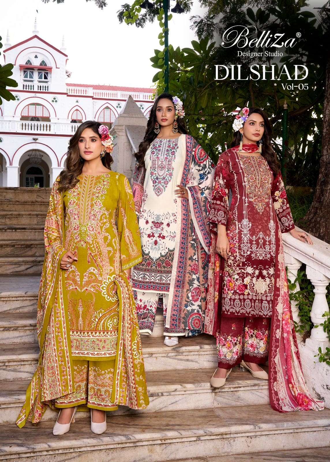 BELLIZA DILSHAD VOL-05 906-001 TO 906-008 SERIES VISCOSE RAYON PRINTED PAKISTANI DRESSES-00201