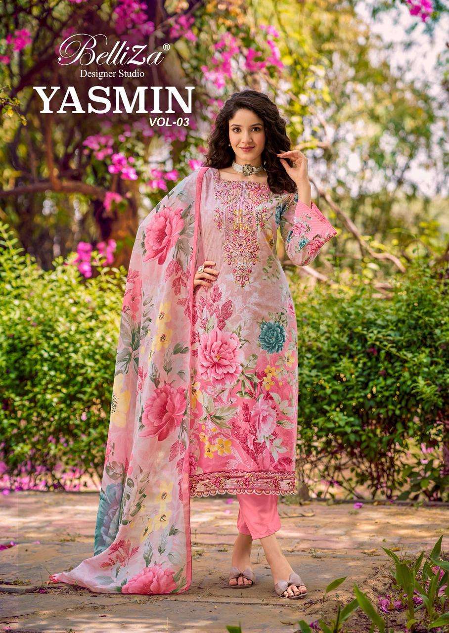 BELLIZA YASMIN VOL-03 904-001 TO 904-008 SERIES PURE COTTON PRINTED EMBROIDERY PAKISTANI DRESSES-000...