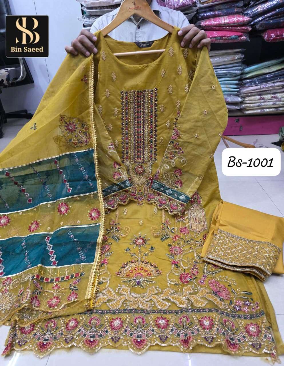 BIN SAEED BS-1001 PURE ORGANZA EMBROIDERY PAKISTANI DRESSES-00272