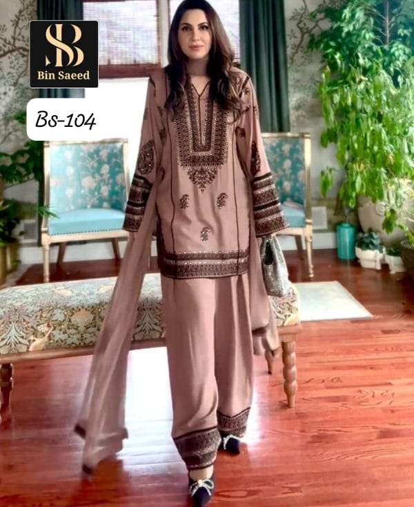 BIN SAEED BS-104 BY ASLIWHOLESALE DESIGNER PURE SILK EMBROIDERY DRESSES-00272