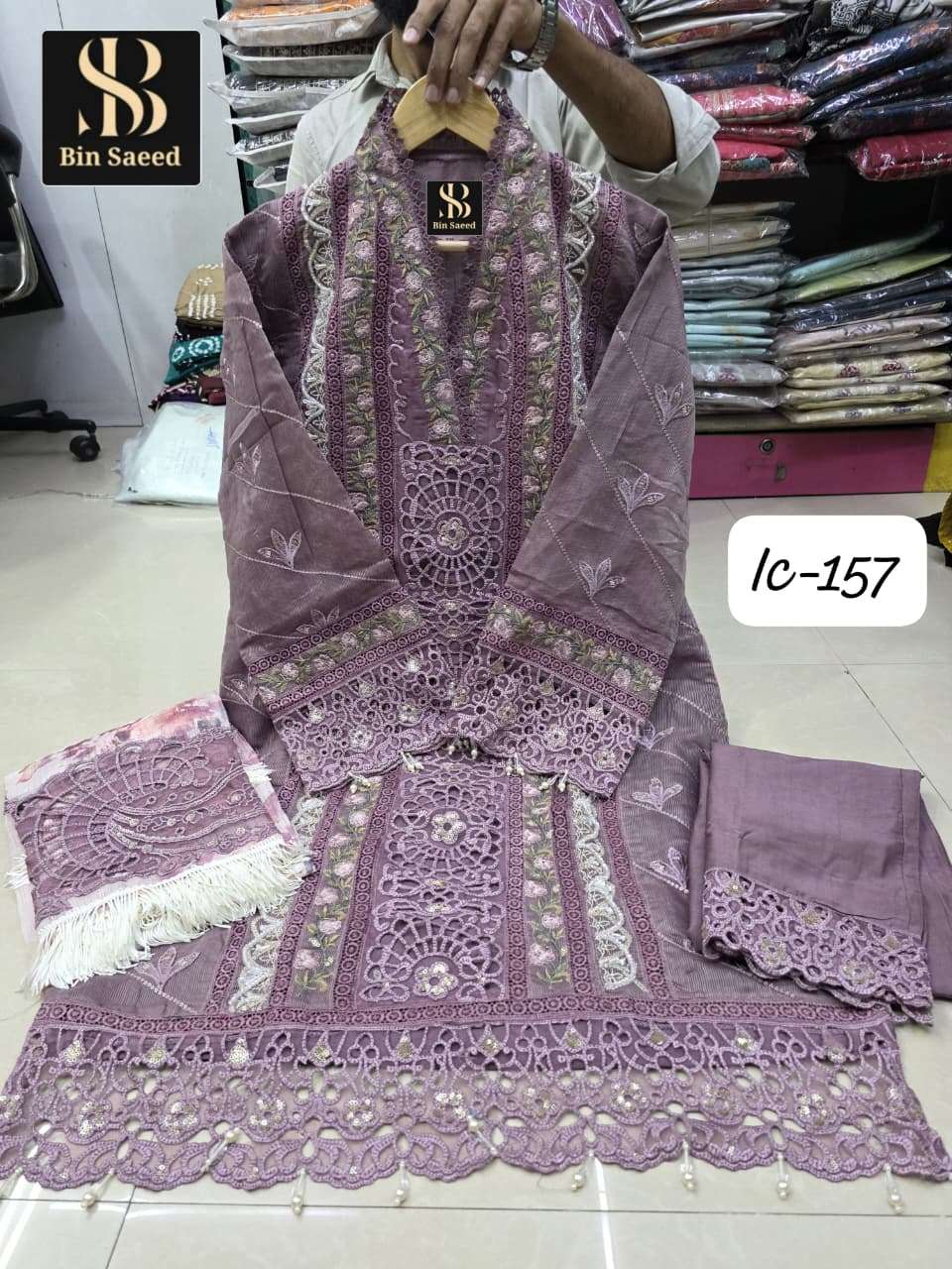 BIN SAEED IC-157 PURE COTTON EMBROIDERY PAKISTANI DRESSES-00272