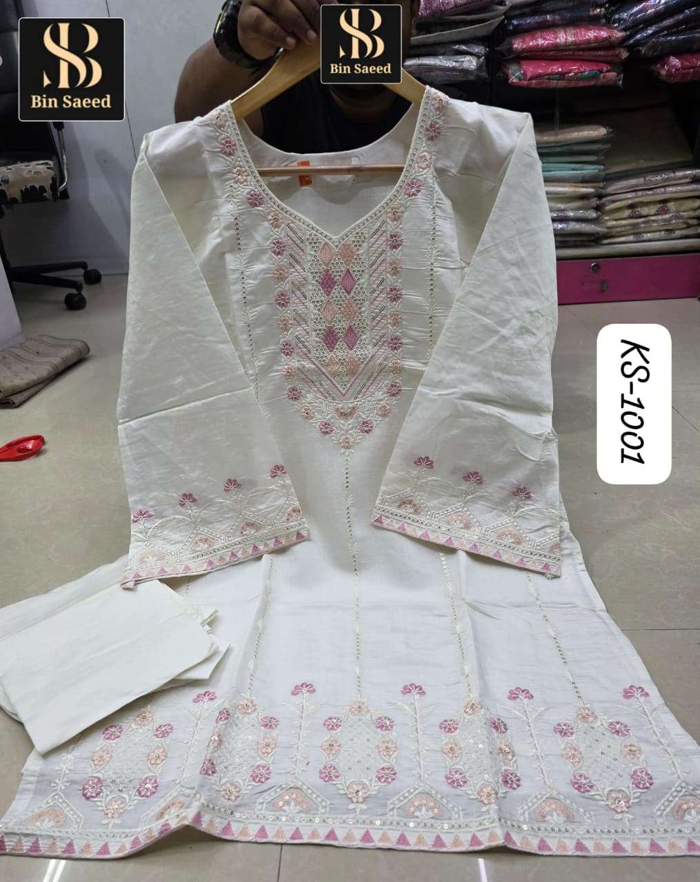 BIN SAEED KS-1001 TO 1004 SERIES BY ASLIWHOLESALE DESIGNER  PURE COTTON EMBROIDERY DRESSES-00272