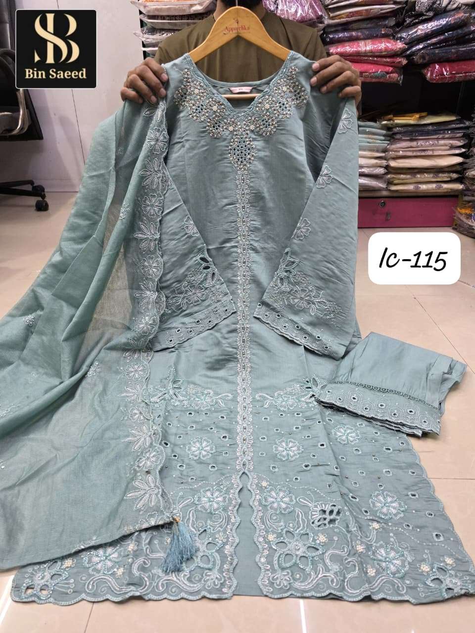 BIN SAEED LC-115 BY ASLIWHOLESALE DESIGNER PURE SILK EMBROIDERY DRESSES-00272