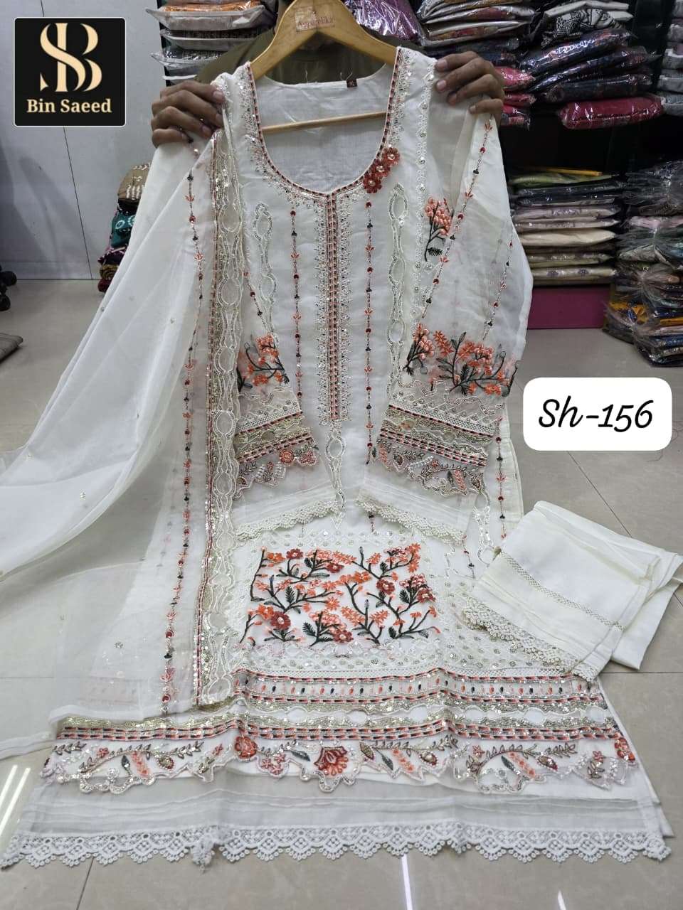 BIN SAEED SH-156 BY ASLIWHOLESALE DESIGNER PURE ORGANZA EMBROIDERY DRESSES-00272
