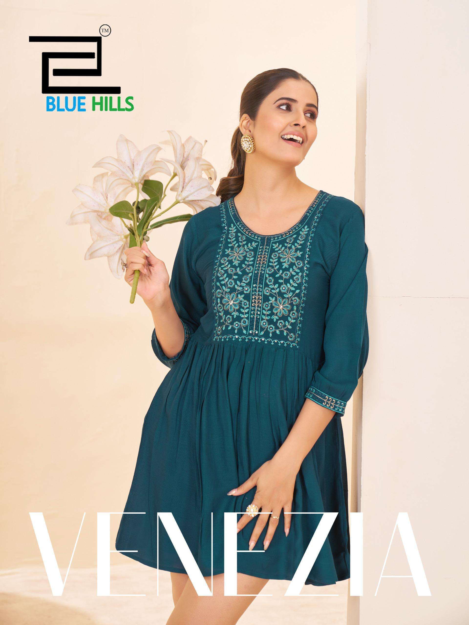 BLUE HILLS VENEZIA 1001 TO 1004 SERIES PURE RAYON TUNICS-00099
