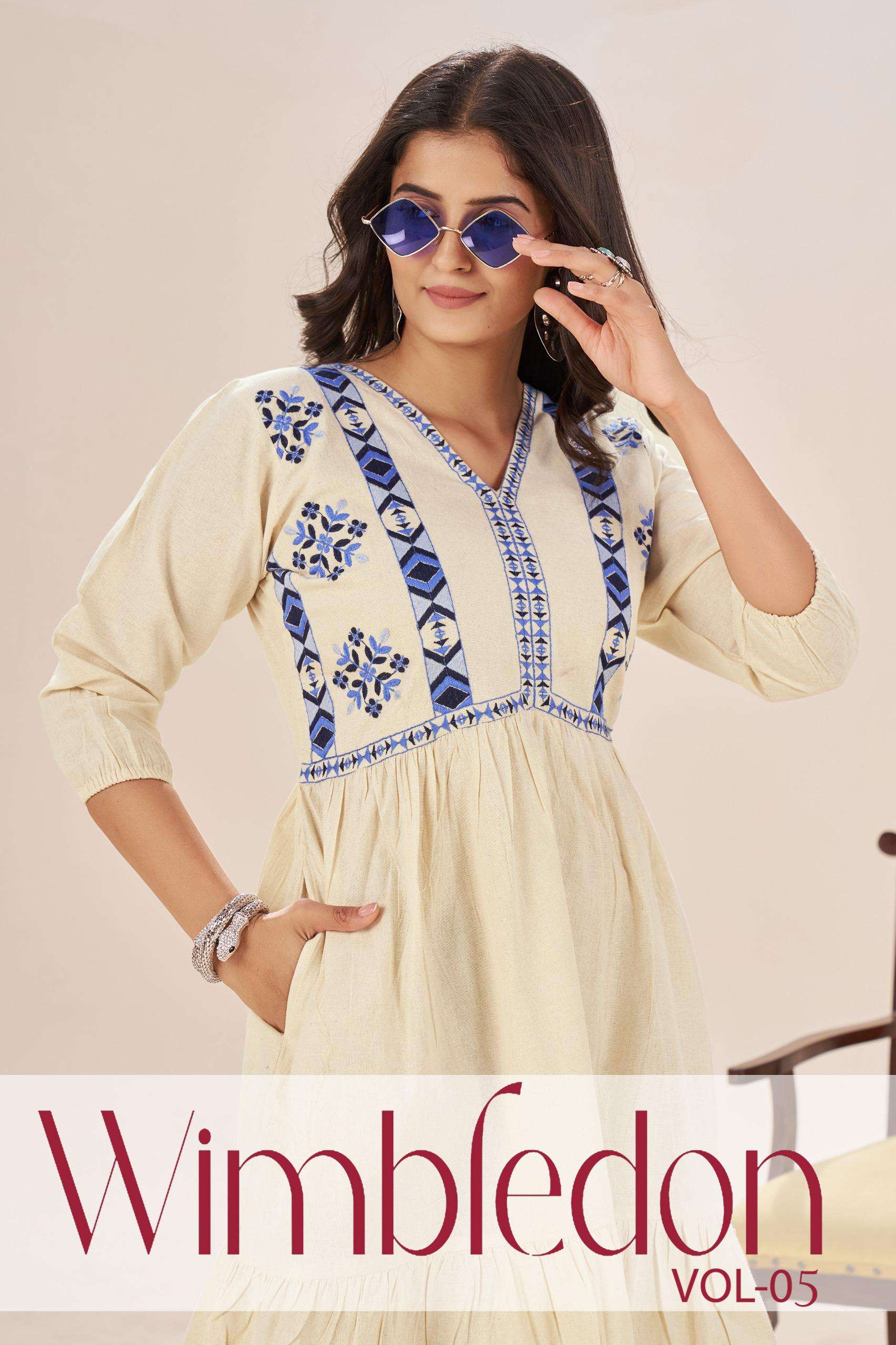 BLUE HILLS WIMBLEDON VOL-5 5001 TO 5004 SERIES PURE COTTON EMBROIDERY TUNICS-00099