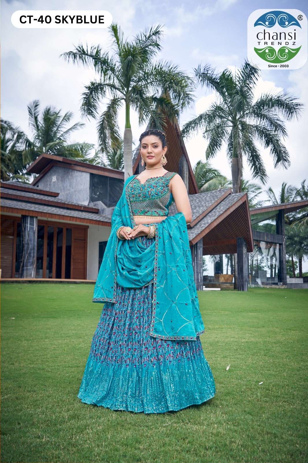CHANSI TRENDZ CT-40 TO CT-41 SERIES PURE CHINON EMBROIDERY LEHENGAS-00303