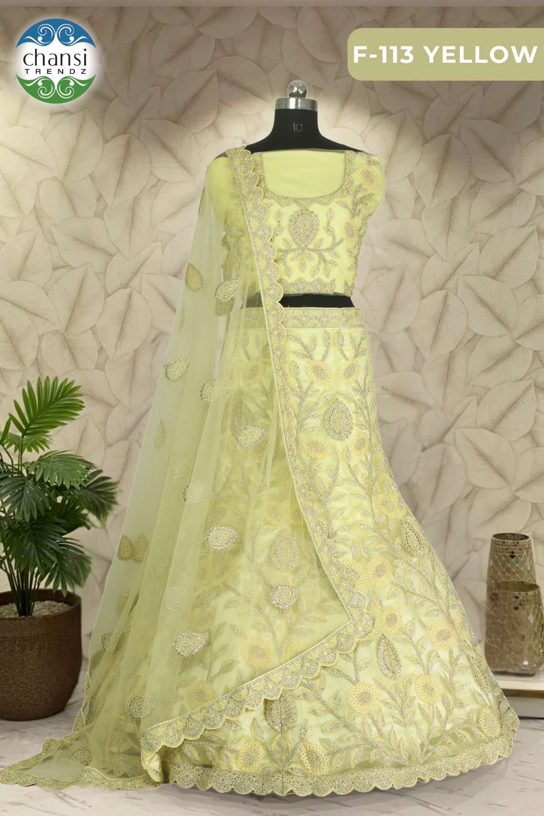CHANSI TRENDZ F-113 PURE NET EMBROIDERY LEHENGAS-00303