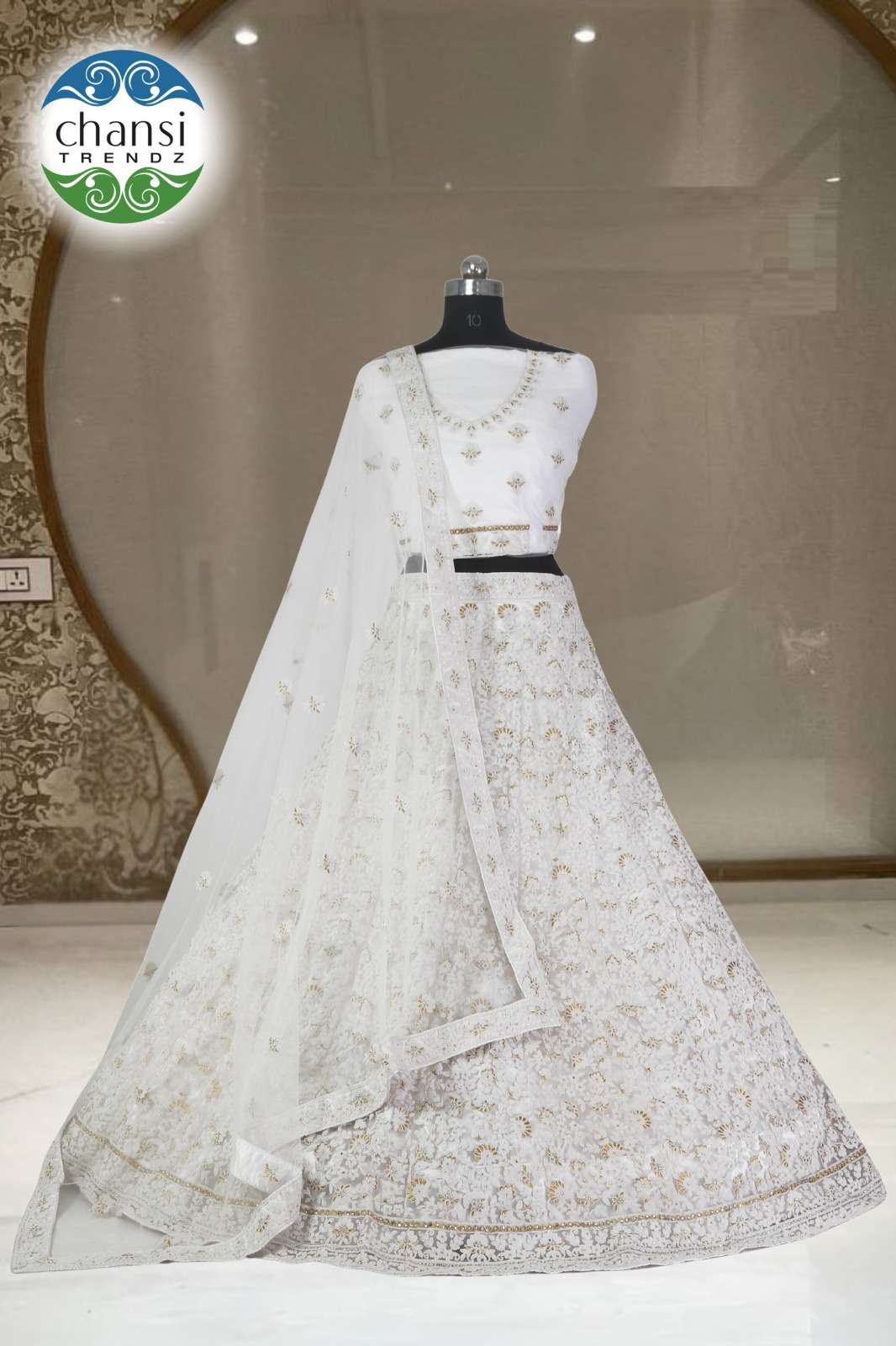 CHANSI TRENDZ F-77  PURE NET EMBROIDERY  LEHENGAS-00303