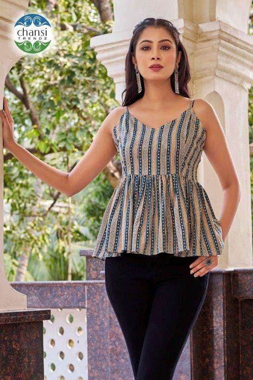CHANSI TRENDZ MAHASRI 398 TO 403 SERIES PURE RAYON PRINTED TUNICS-303
