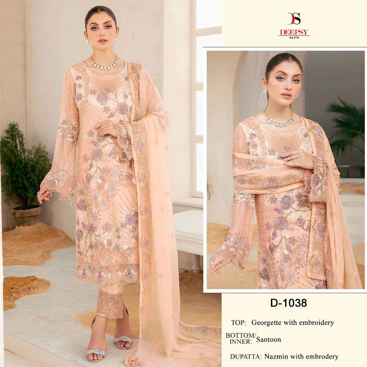 DEEPSY SUIT D-1038 COLOUR PURE HAEVY GEORGETTE EMBROIDERY PAKISTANI DRESS-00201