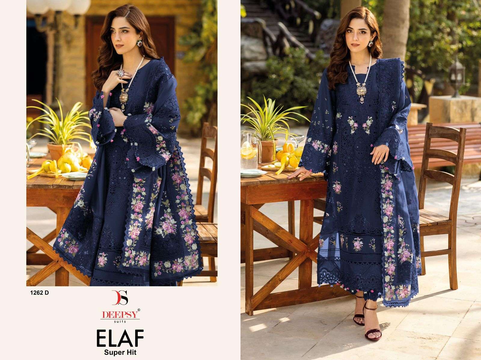 DEEPSY SUIT ELAF SUPER HIT 1262 A TO D SERIES PURE COTTON EMBROIDERY PAKISTANI DRESSES-00201