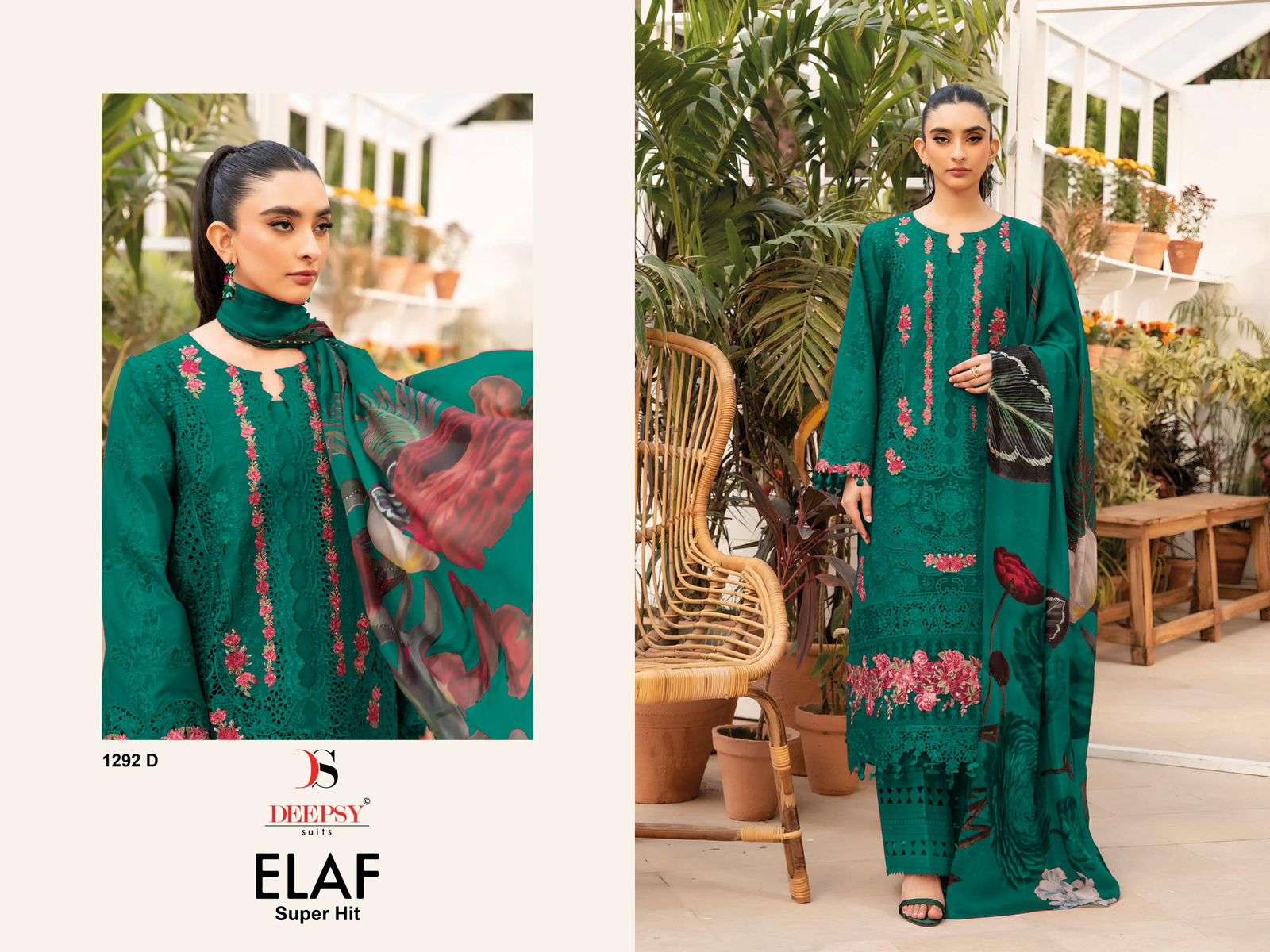 DEEPSY SUIT EALF SUPER HIT 1292 A TO D SERIES PURE COTTON EMBROIDERY PAKISTANI DRESSES-00201