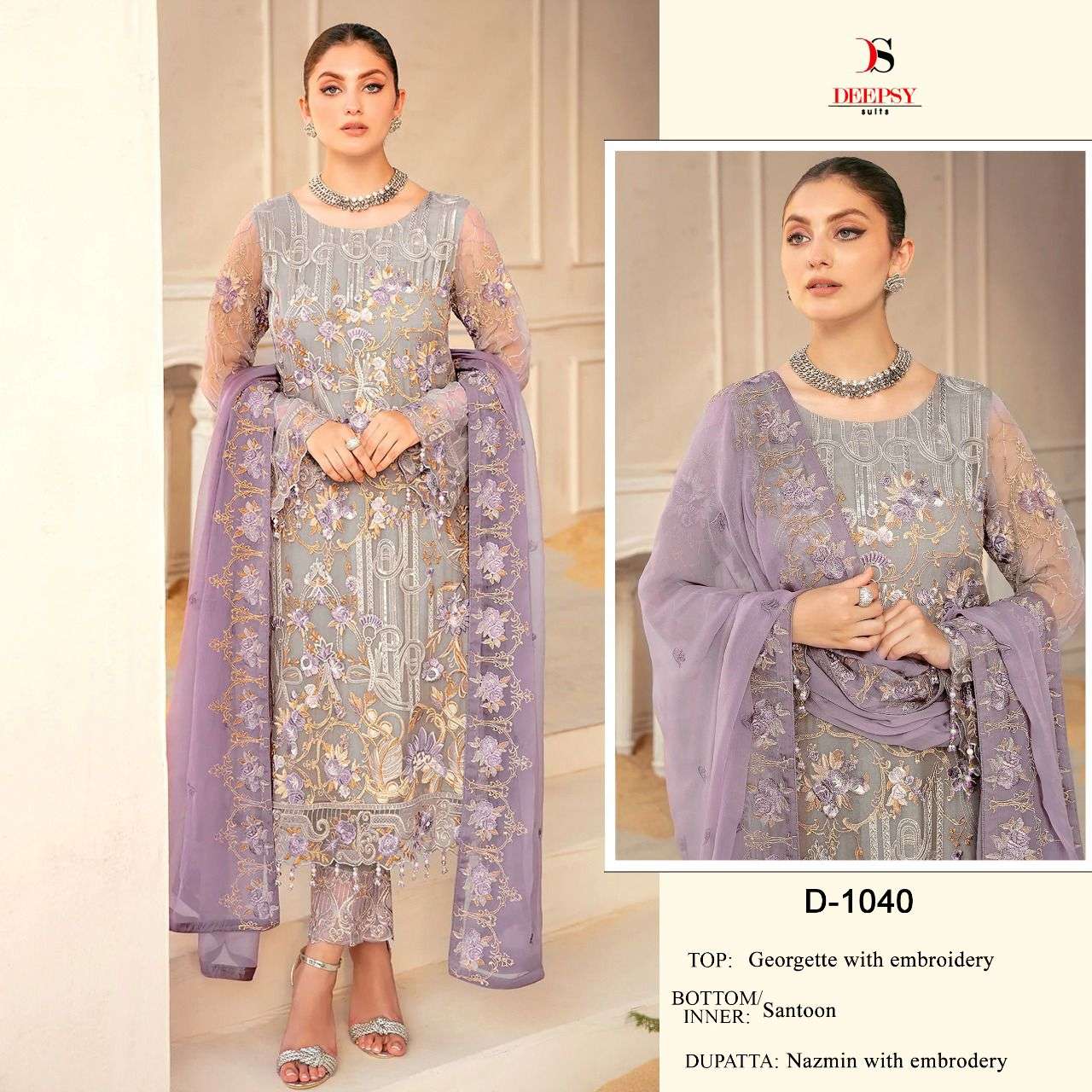 DEEPSY SUITS D-1040 COLOUR  PURE GEORGETTE EMBROIDERY PAKISATNI DRESS-00201