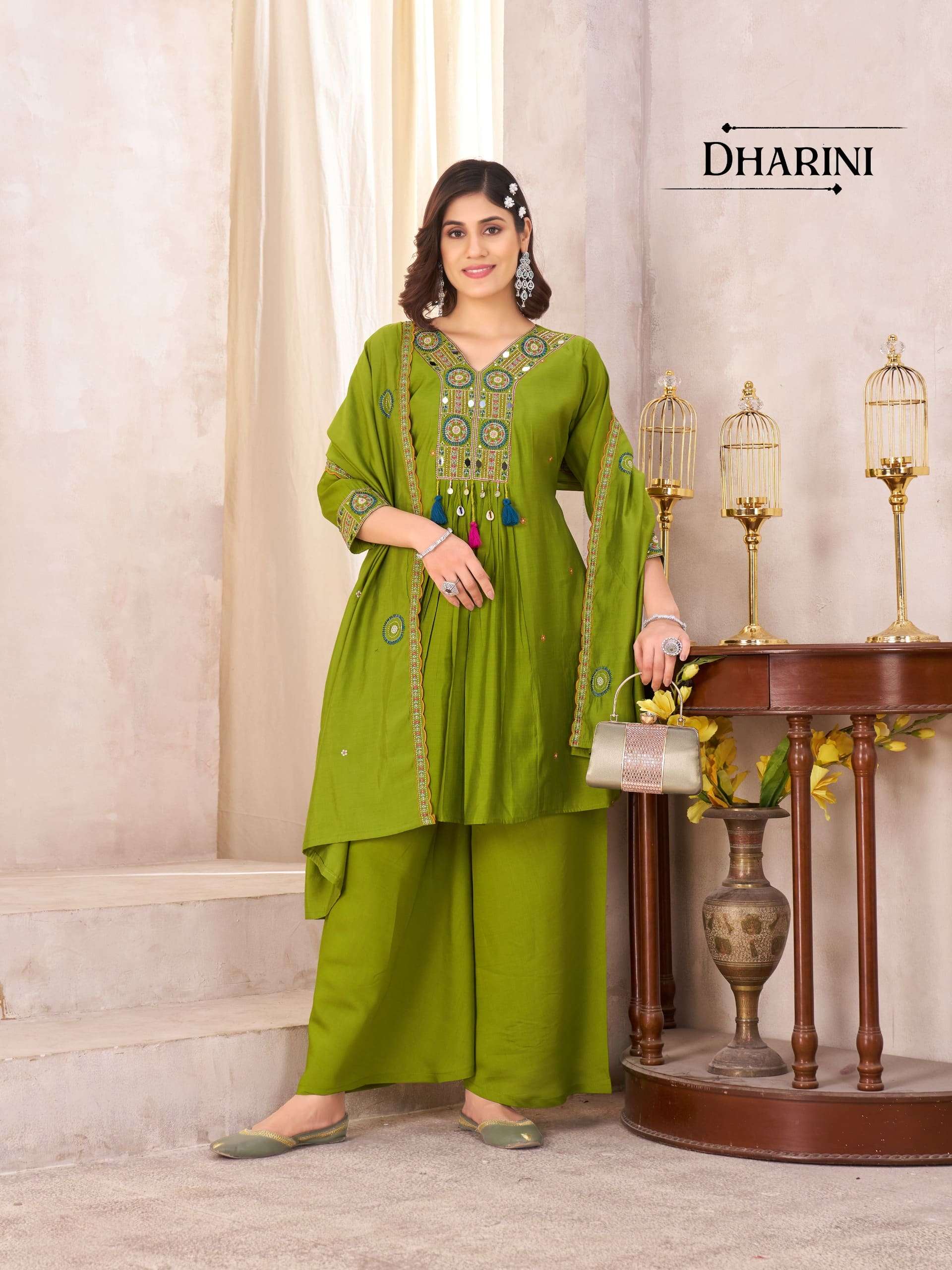 DHARINI BY ASLIWHOLESALE DESIGNER PURE ROMAN SILK EMBROIDERY DRESSES-00401