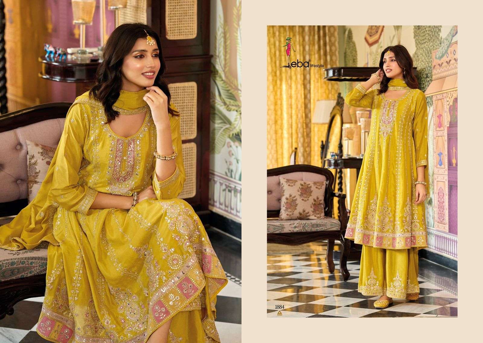 EBA LIFESTYLE RAGINI 1883 TO 1885 SERIES PURE CHINON EMBROIDERY DRESSES-00289